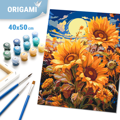 Malování podle čísel na rámu 40*50 cm - Slunečnice pod měsícem - Květiny - LW 04070