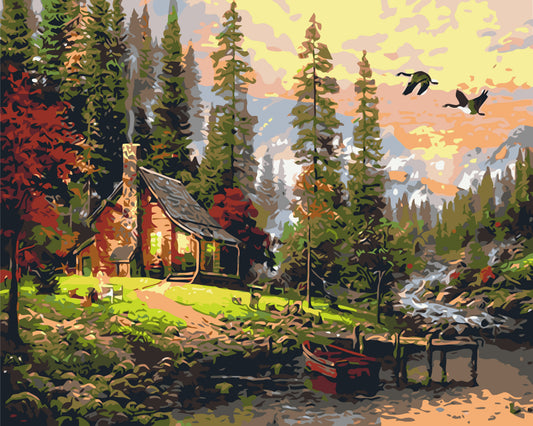 Malování podle čísel na rámu 40*50 cm krajinka – Lovecký domek. LW 1831