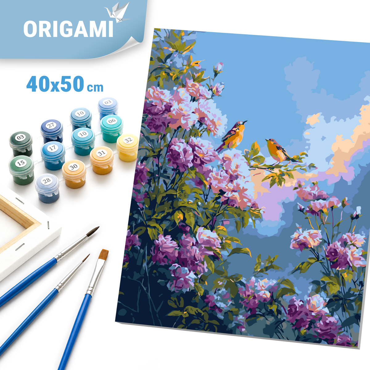 Malování podle čísel na rámu 40*50 cm - Ptáčci mezi pivoňkami - Květiny - LW 2003-01