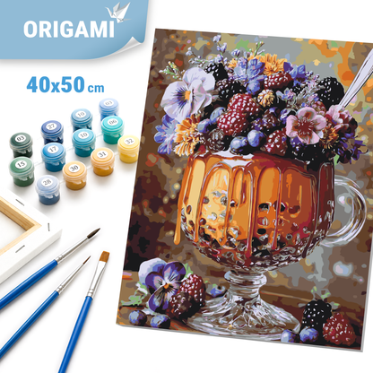 Malování podle čísel na rámu 40*50 cm - Květinový dezert s lesním ovocem - Zátiší - LW 3003-01