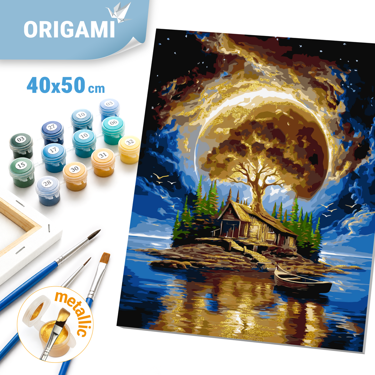 Malování podle čísel na rámu 40*50 cm - Ostrov ticha - Krajina s metalickými barvami - LW 3014-01