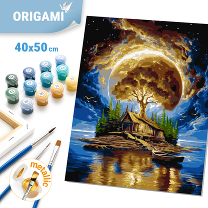 Malování podle čísel na rámu 40*50 cm - Ostrov ticha - Krajina s metalickými barvami - LW 3014-01