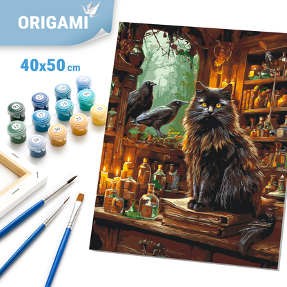 Malování podle čísel na rámu 40*50 cm - Černá kočka a kouzlo elixírů - Zvířata - LW 3039-01