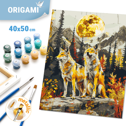 Malování podle čísel na rámu 40*50 cm - Pár vlků - Zvířata s metalickými barvami - LW 30450