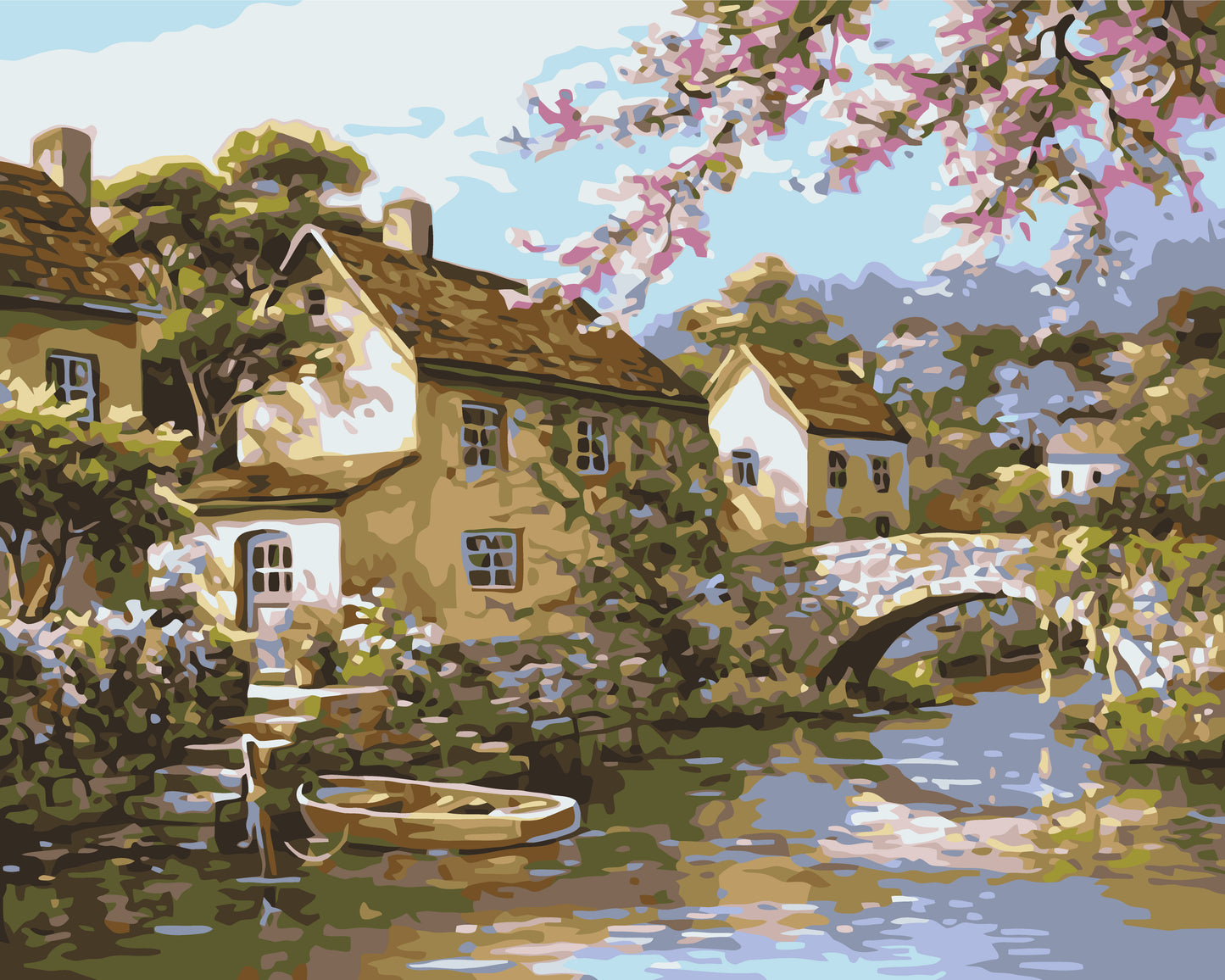 Malování podle čísel na rámu 40*50 cm krajinka – Vesnička u řeky LW 3072