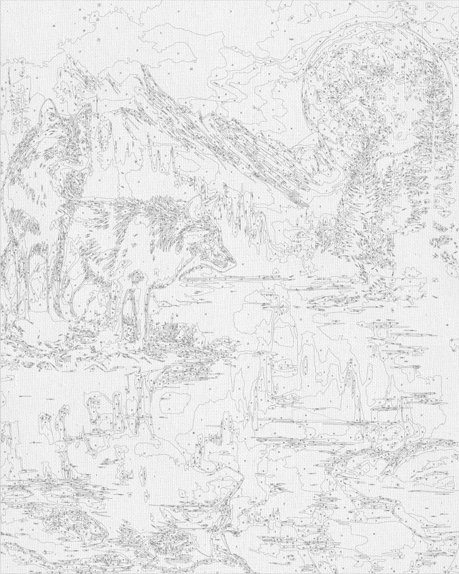 Malování podle čísel na rámu 40*50 cm Zvířata. Pár vlků v noci. S metalickými barvami LW 30780