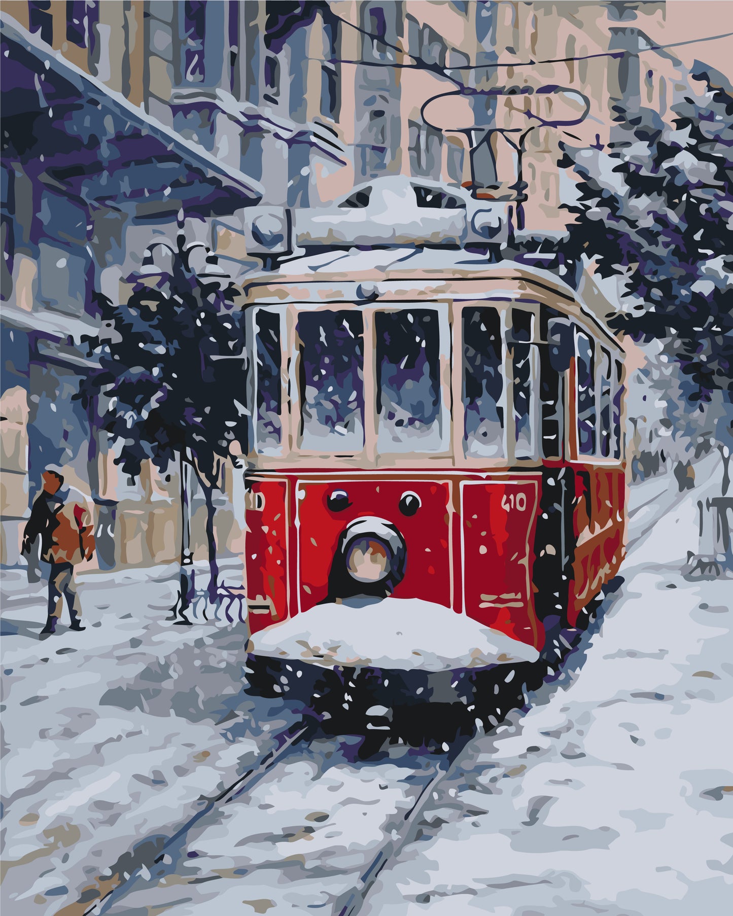 Malování podle čísel na rámu 40×50 cm - Starý červený tramvaj - Krajinka - LW 3088