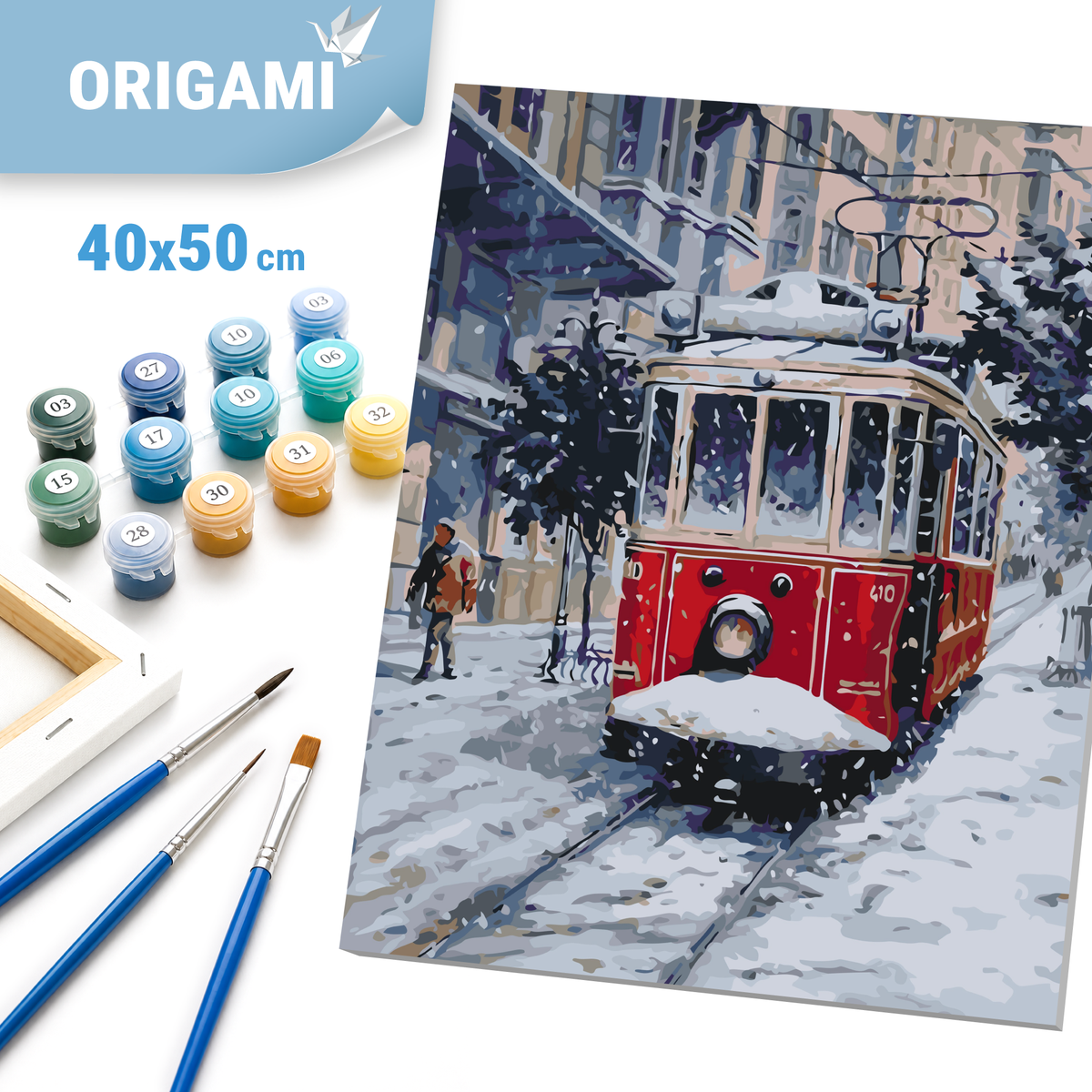Malování podle čísel na rámu 40×50 cm - Starý červený tramvaj - Krajinka - LW 3088