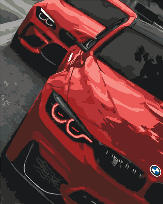 Malování podle čísel na rámu 40×50 cm - Červené BMW - Krajinka - LW 3155