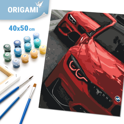 Malování podle čísel na rámu 40×50 cm - Červené BMW - Krajinka - LW 3155