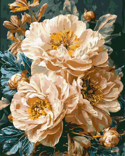 Maľovanie podľa čísel na ráme 40*50 cm Kvetiny - Béžové pivonky s metalickými barvami LW 3159-01