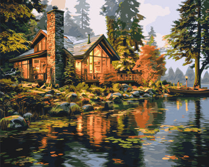 Malování podle čísel na rámu 40*50 cm – Krajinka. Dům u řeky LW 31710