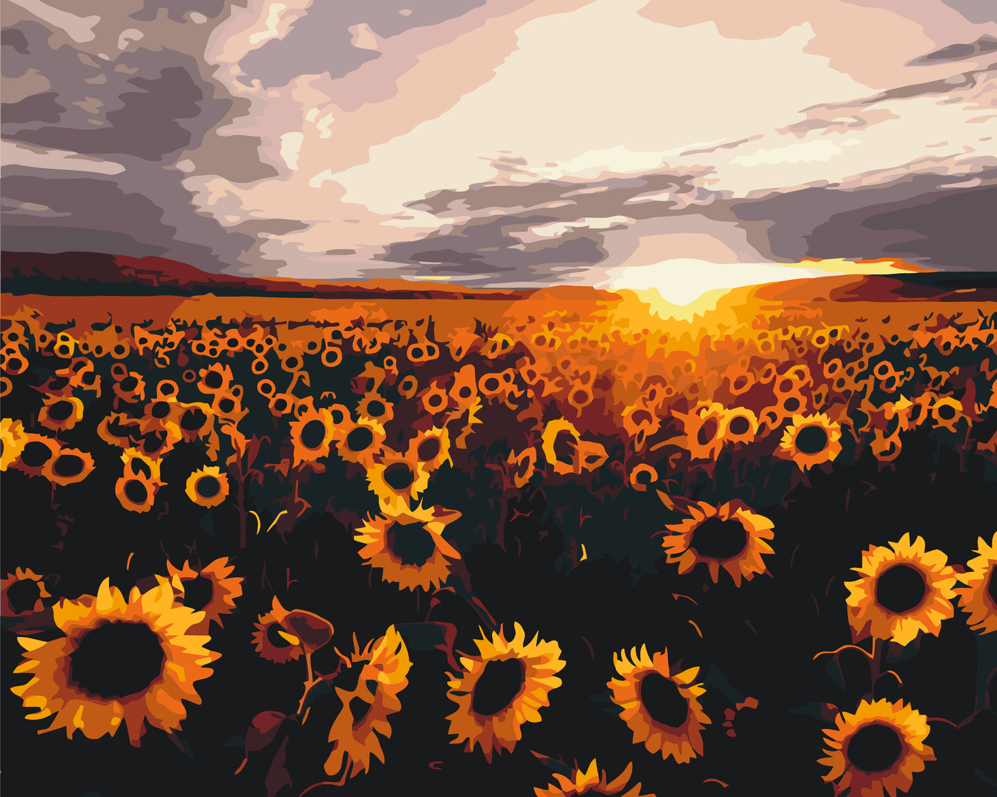 Painting by numbers on a 40*50 cm frame Landscape/Flowers. Sunflower field LW 3175