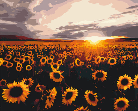 Painting by numbers on a 40*50 cm frame Landscape/Flowers. Sunflower field LW 3175