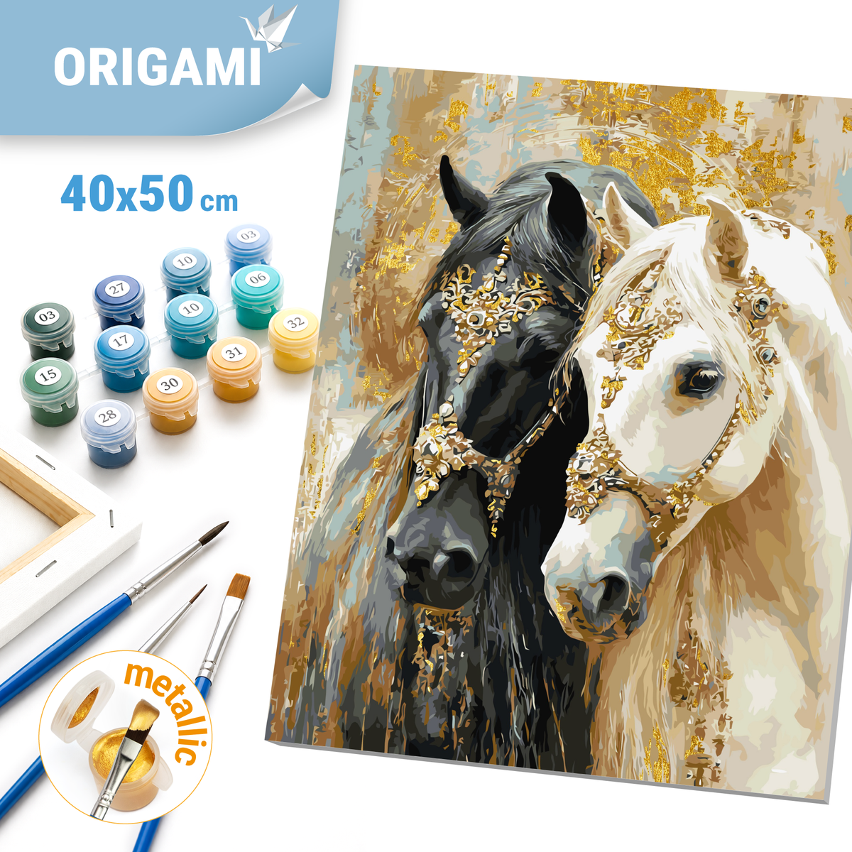 Malování podle čísel na rámu 40*50 cm - Dva koně - Zvířata s metalickými barvami - LW 32210-01