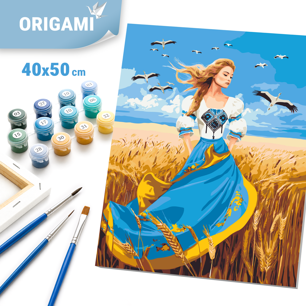 Malování podle čísel na rámu 40×50 cm - Dívka v modro-žlutých šatech - Lidé - LW 32580