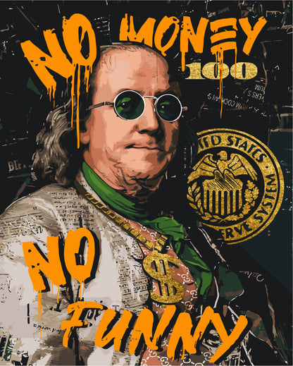 Malování podle čísel na rámu 40×50 cm - Franklin. No money no funny - Lidé s metalickými barvami - LW 3284