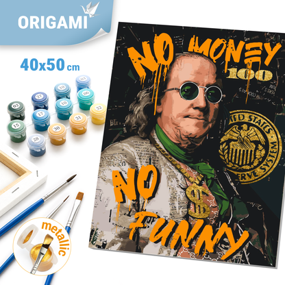 Malování podle čísel na rámu 40×50 cm - Franklin. No money no funny - Lidé s metalickými barvami - LW 3284