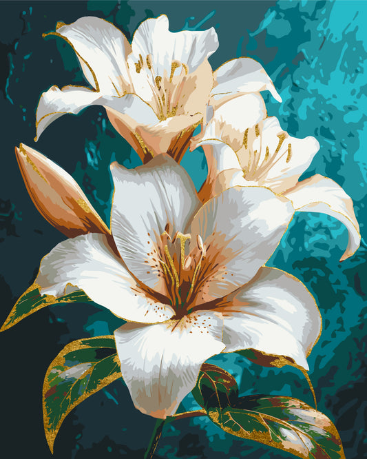 Malování podle čísel na rámu 40×50 cm - Vodní lilie - Květiny s metalickými barvami - LW 3294