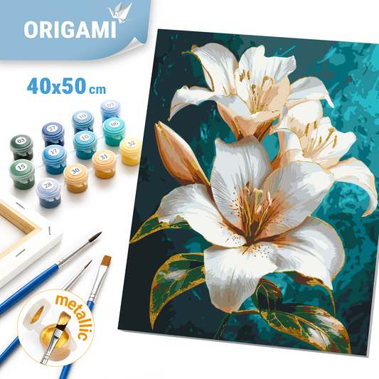 Paint by Numbers on a 40x50 cm frame - Water Lily - Flowers with Metallic Paints - LW 3294