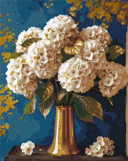Malování podle čísel na rámu 40*50 cm Květy. Kytice hortenzií s metalickými barvami LW 3295