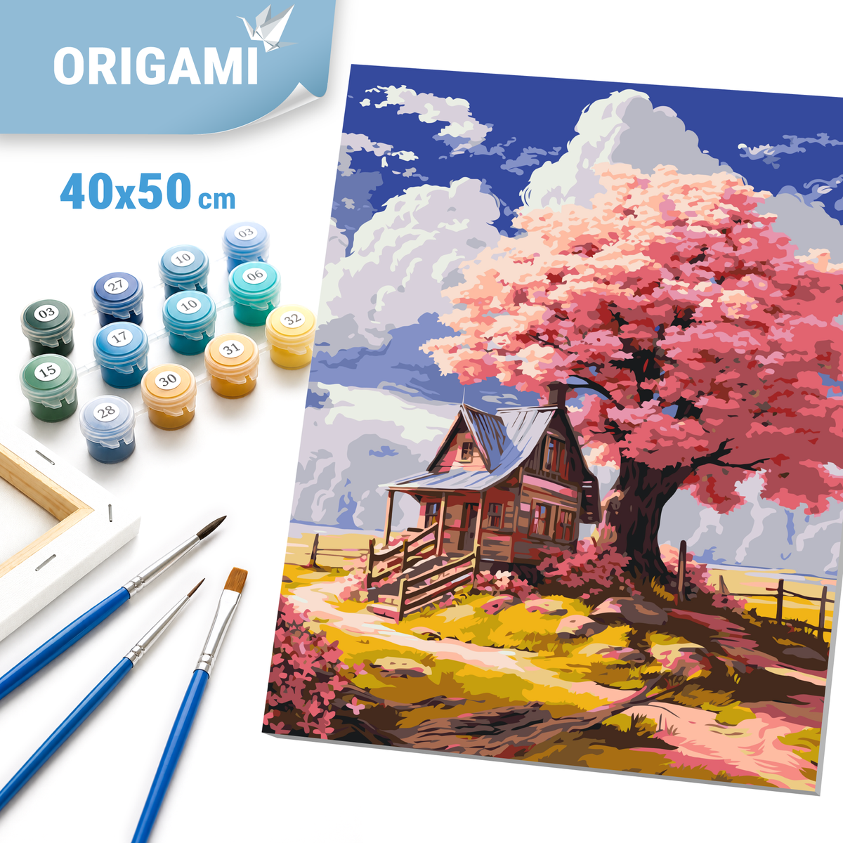 Malování podle čísel na rámu 40*50 cm - Růžový strom v lese - Krajina - LW 3296