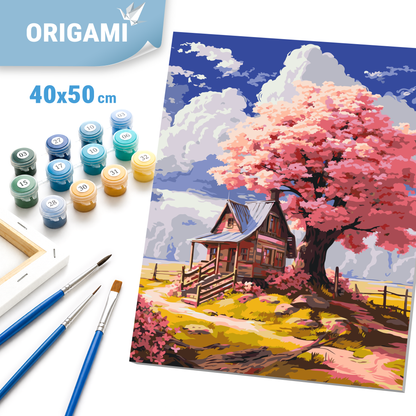 Malování podle čísel na rámu 40*50 cm - Růžový strom v lese - Krajina - LW 3296