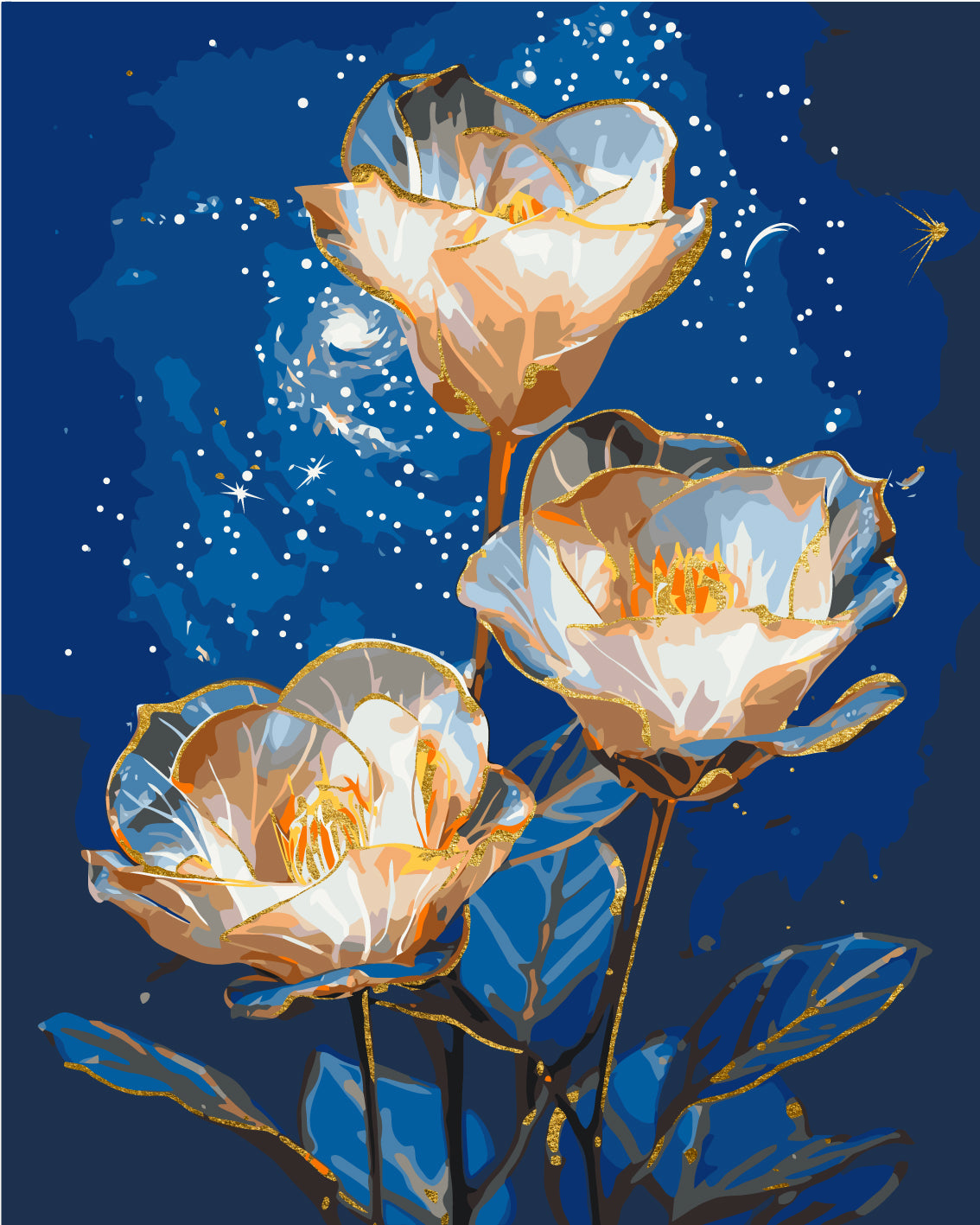 Malování podle čísel na rámu 40*50 cm Květiny Kosmické astromerie s metalickými barvami LW 3337