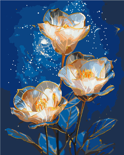 Malování podle čísel na rámu 40*50 cm Květiny Kosmické astromerie s metalickými barvami LW 3337