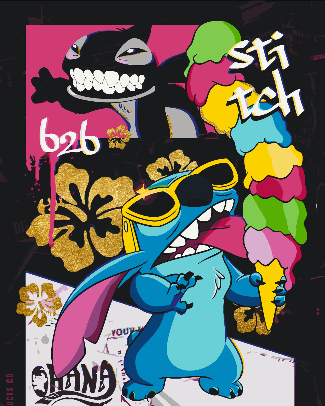 Malování podle čísel na rámu 40*50 cm Filmoví hrdinové. Stitch s metalickými barvami LW 3423