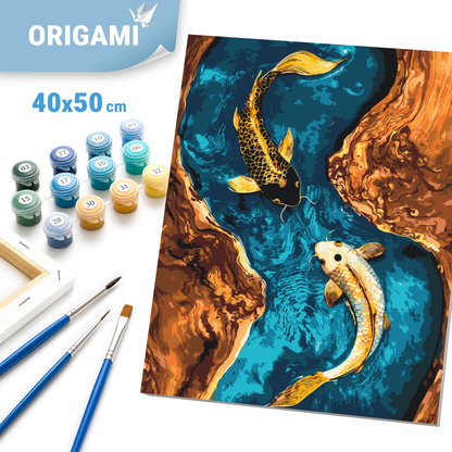 Malování podle čísel na rámu 40*50 cm - Rybičky jin-jang - Zvířata s metalickými barvami - LW 3444