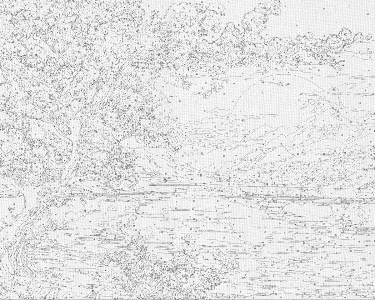 Maľovanie podľa čísel na ráme 40*50 cm - Sakura pri rieke - Krajinka - LW 3488