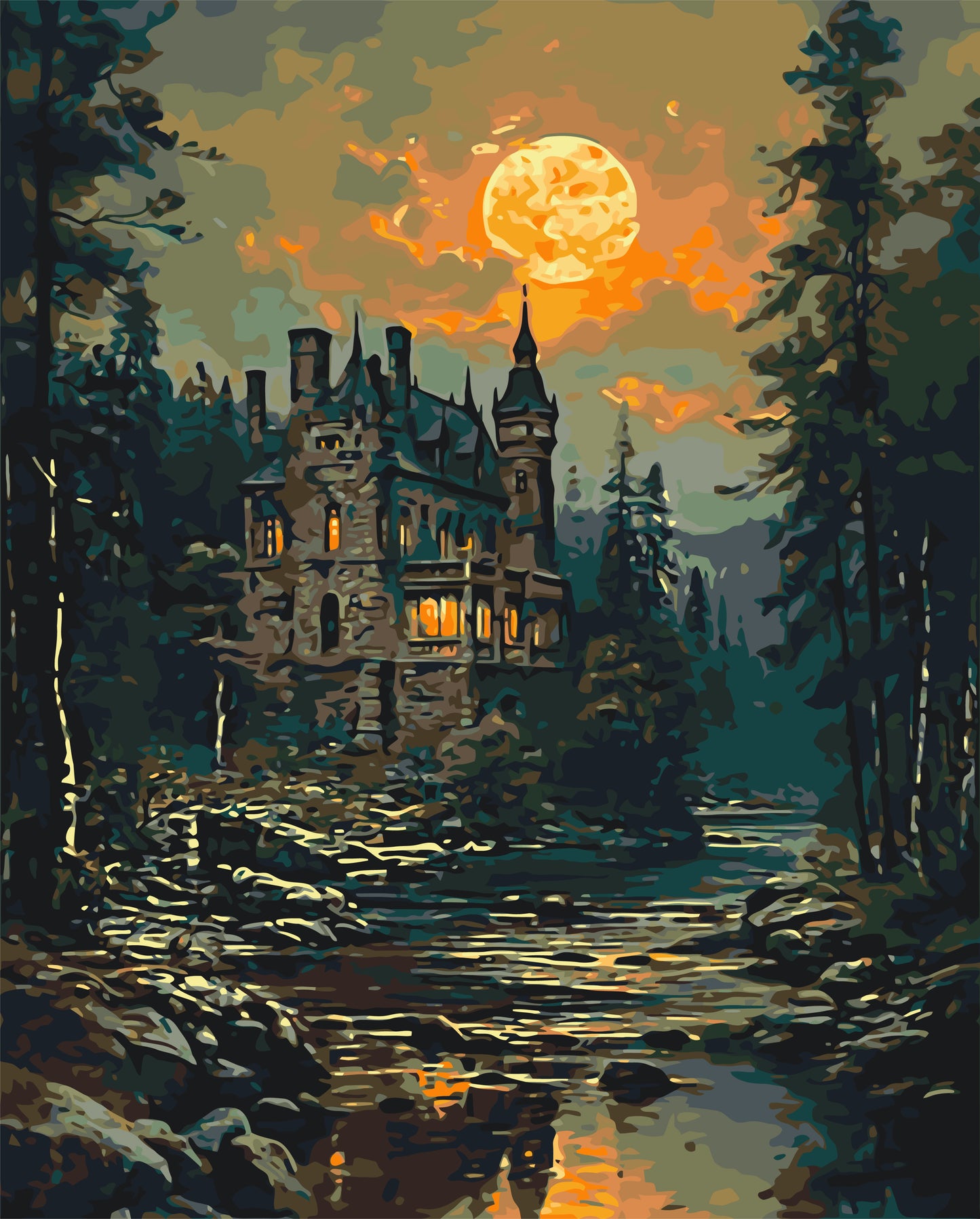 Malování podle čísel na rámu 40×50 cm - Tajemný zámek - Krajinka - LW 3516