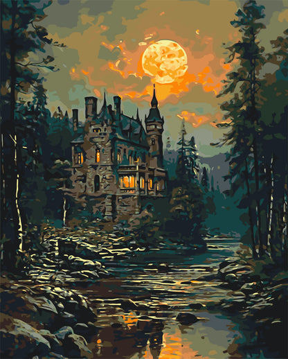 Malování podle čísel na rámu 40×50 cm - Tajemný zámek - Krajinka - LW 3516