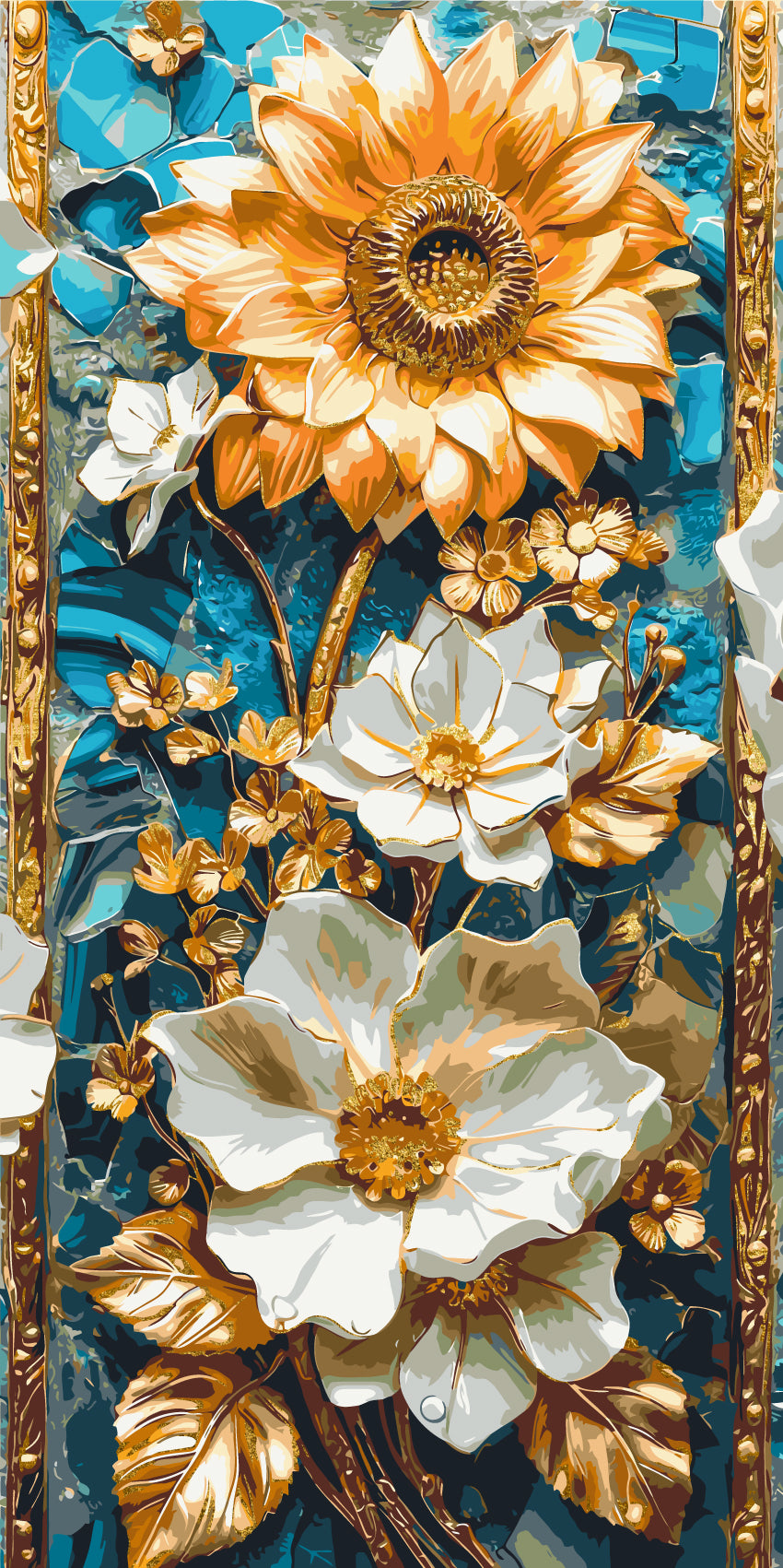 Malování podle čísel na rámu 40×80 cm - Jemné květiny - Květiny s metalickými barvami - LW 5101