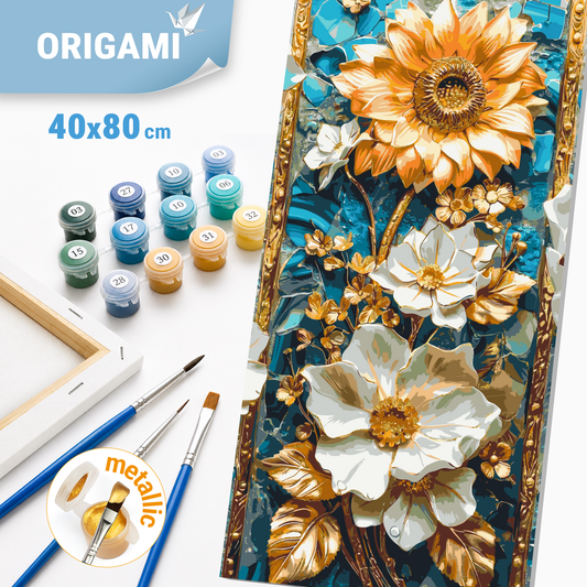 Malování podle čísel na rámu 40×80 cm - Jemné květiny - Květiny s metalickými barvami - LW 5101