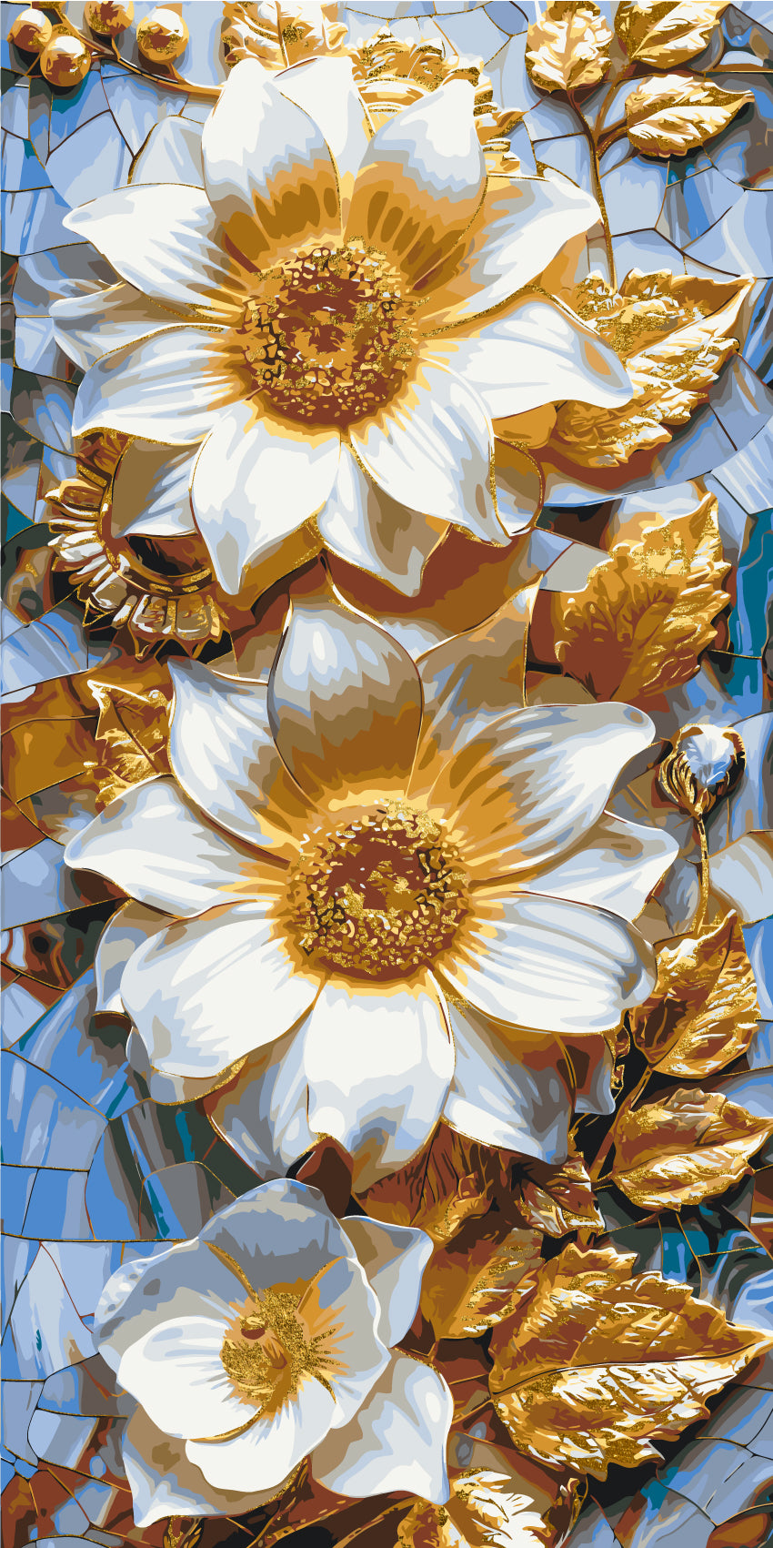 Malování podle čísel na rámu 40×80 cm - Vznešené květiny - Květiny s metalickými barvami - LW 5103