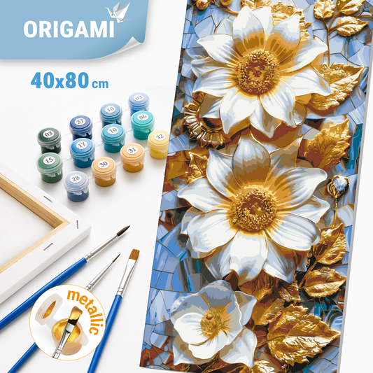 Malování podle čísel na rámu 40×80 cm - Vznešené květiny - Květiny s metalickými barvami - LW 5103