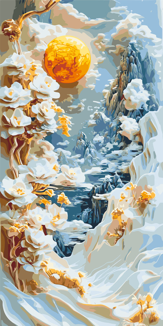 Malování podle čísel na rámu 40×80 cm - Abstrakce: horské květiny - Květiny/Krajinka - LW 5104