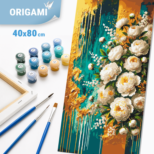 Malování podle čísel na rámu 40*80 cm Květy. Zlatá inspirace s metalickými barvami LW 5109