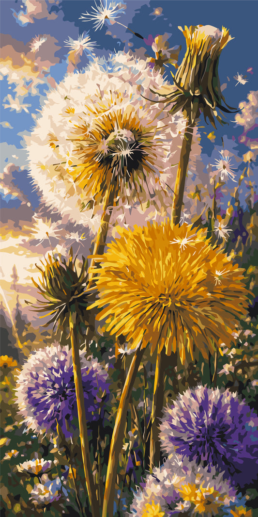 Slunečné pampelišky – malování podle čísel 40×80 cm