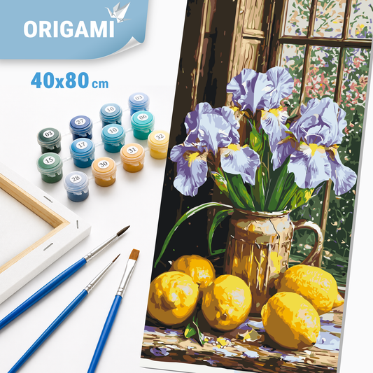 Malování podle čísel na rámu 40*80 cm - Kosatce s citrony - Květiny/Zátiší - LW 5117