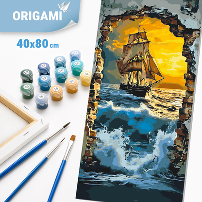 Malování podle čísel na rámu 40×80 cm - Loď na moři - Krajinka - LW 5119