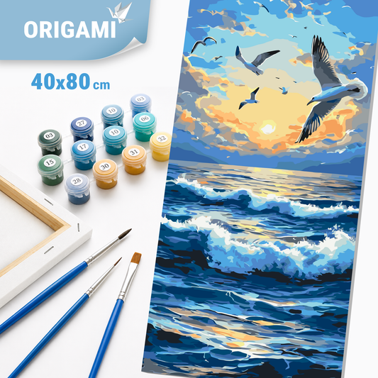 Malování podle čísel na rámu 40*80 cm Krajina Racek nad ranními vlnami LW 5125