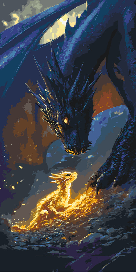 Malování podle čísel na rámu 40*80 cm Fantasy „Čtvrté křídlo“ – Setkání s drakem s metalickými barvami LW 5140
