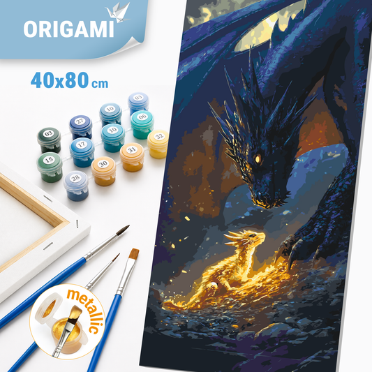 Malování podle čísel na rámu 40*80 cm Fantasy „Čtvrté křídlo“ – Setkání s drakem s metalickými barvami LW 5140