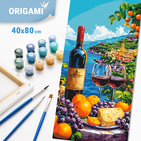 Malování podle čísel na rámu 40*80 cm Krajina/Zátiší s vínem a ovocem, pobřeží LW 5143