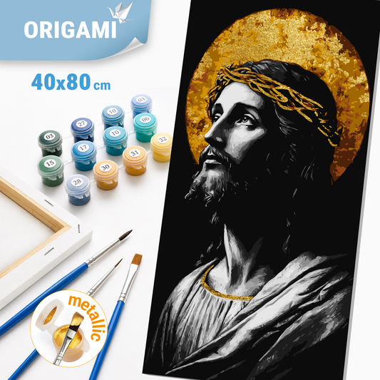 Malování podle čísel na rámu 40*80 cm - Obraz Spasitele - Náboženství s metalickými barvami - LW 5158