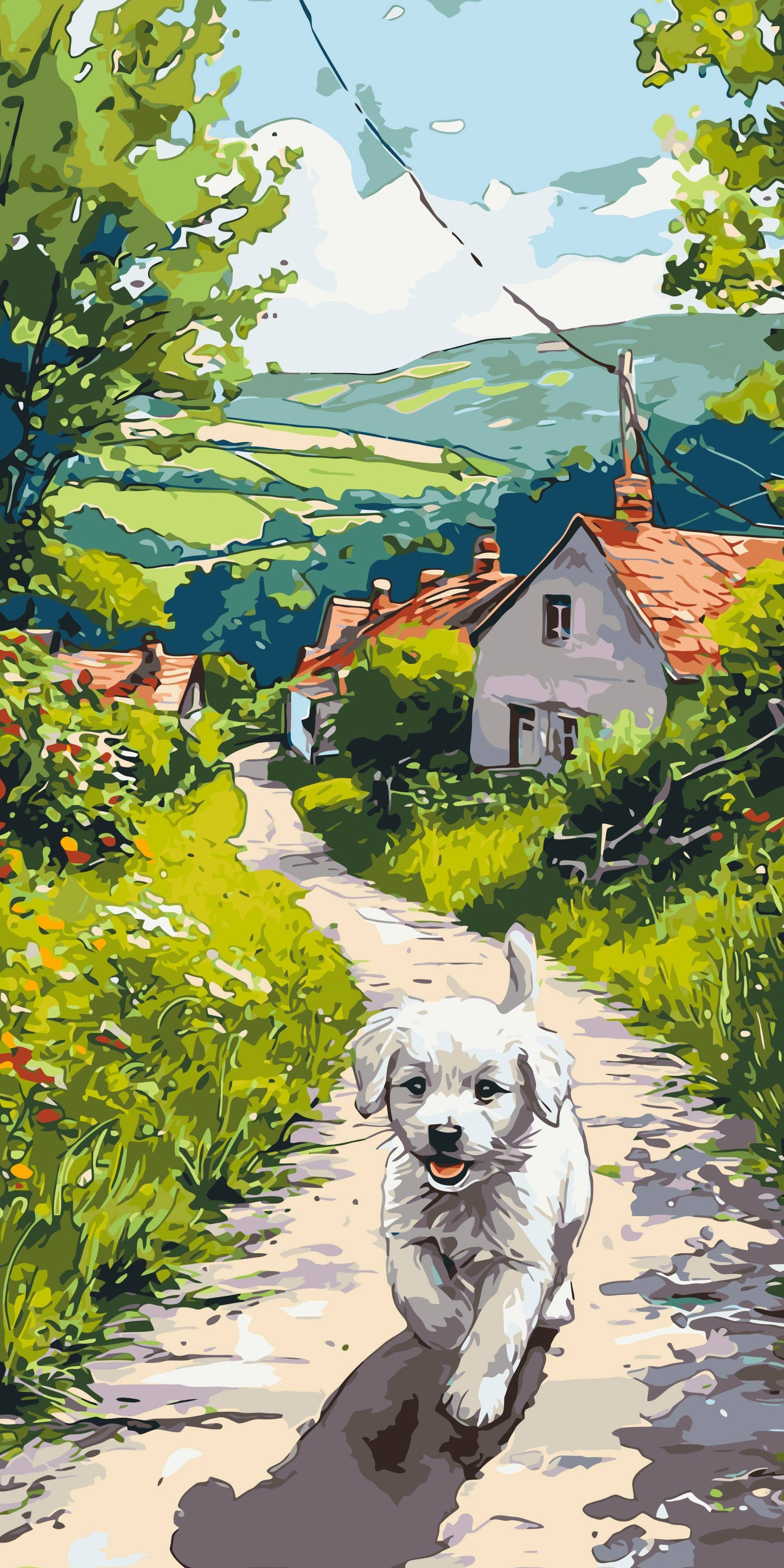 Malování podle čísel na rámu 40×80 cm - Šťastné štěňátko - Zvířata/Krajinka - LW 5165