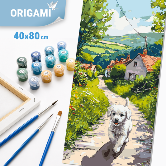 Paint by Numbers on a 40x80 cm frame - Happy Puppy - Animals/Landscape - LW 5165